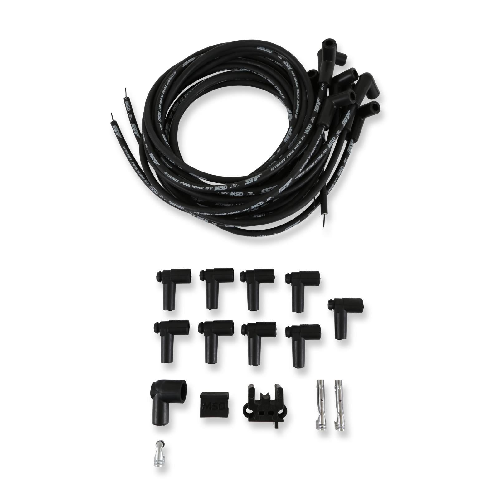 Street-Fire Wire Set 8 Cyl, Hei/ 90 Degree, Universal The Terminals Are Covered In Black Boots That Protect The Conductor From Engine Heat To Ensure Spark Delivery MSD Ignition