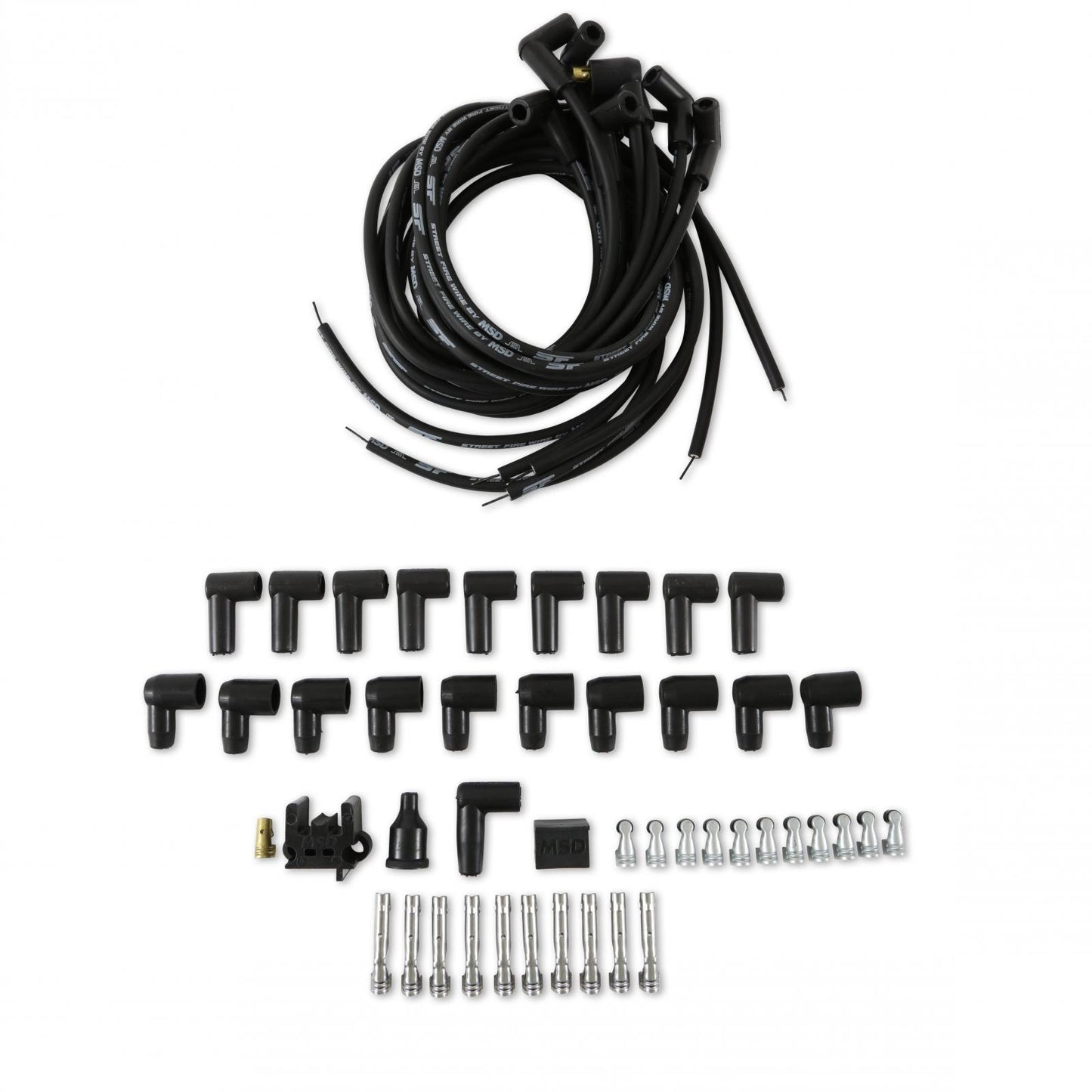 Street-Fire Wire Set 8 Cyl 90 Degree, Sock/ Hei, Univ The Terminals Are Covered In Black Boots That Protect The Conductor From Engine Heat To Ensure Spark Delivery MSD Ignition-4