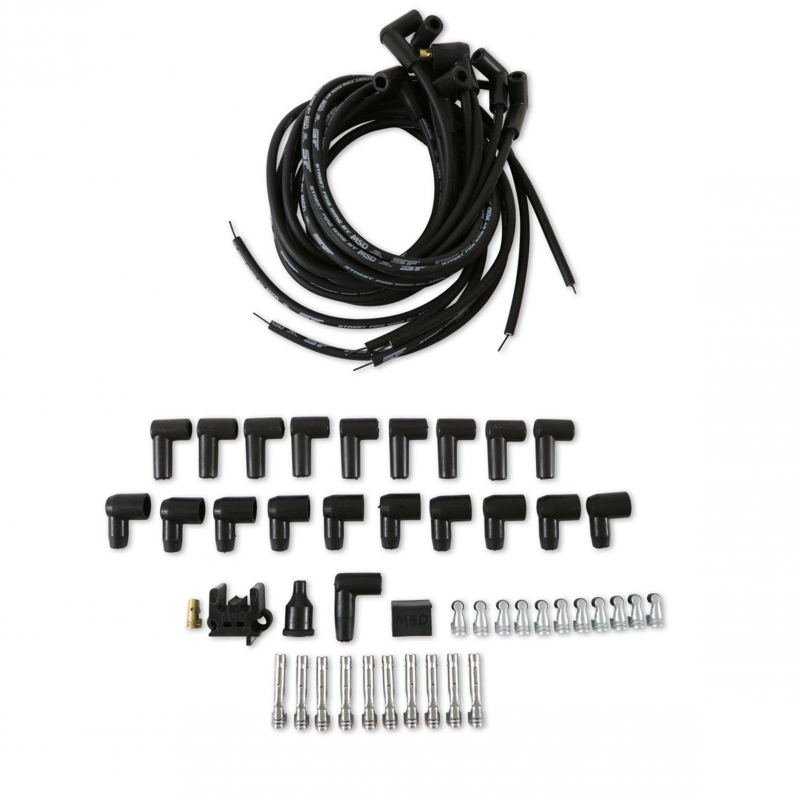 Street-Fire Wire Set 8 Cyl 90 Degree, Sock/ Hei, Univ The Terminals Are Covered In Black Boots That Protect The Conductor From Engine Heat To Ensure Spark Delivery MSD Ignition-4