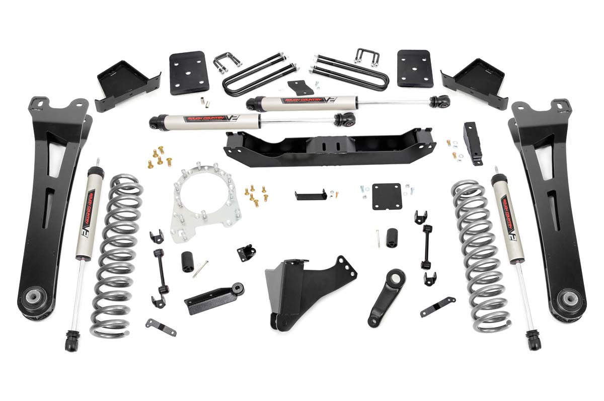 Rough Country 6 Inch Suspension Lift Kit w/Radius Arms & V2 Shocks 4 Inch Axle Diam 17-19 F-250/350 4WD Diesel Rough Country