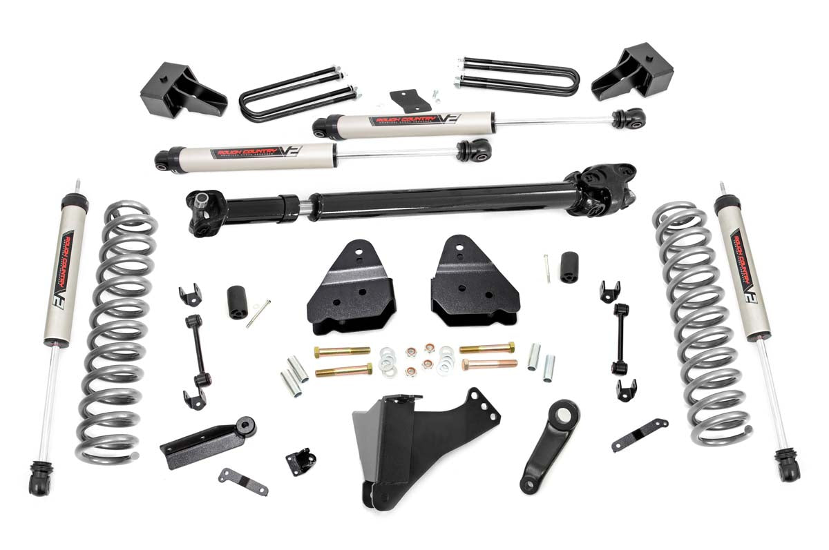 Rough Country 4.5 Inch Inch Ford Suspension Lift Kit w/ V2 Shocks and Front Driveshaft 17-20 F-350 4WD Diesel Dually Rough Country