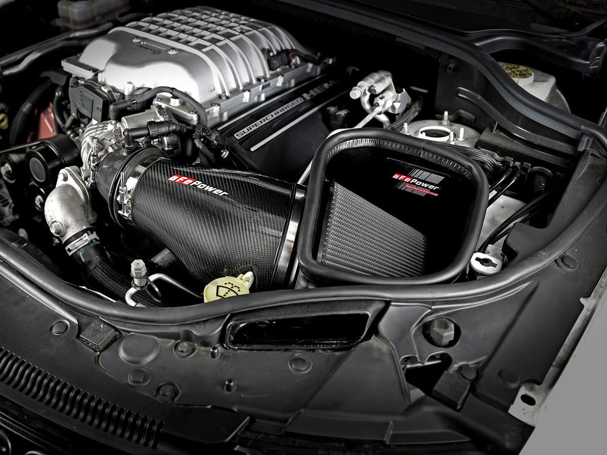 Track Series Carbon Fiber Intake System w/ Pro Dry S Filter Jeep Grand Cherokee Trackhawk (WK2) 2018 V8-6.2L (sc) aFe Power-5