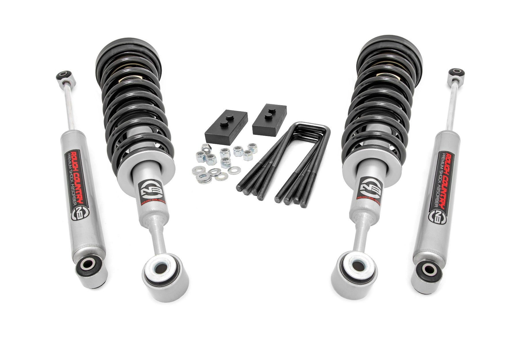 Rough Country 2.0 Inch Ford Strut Leveling Kit Lifted Struts w/N3 ShocksFor 04-08 F-150 2WD Rough Country