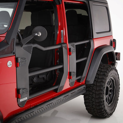 Trailline Tube Door Front Textured Black 2018-2026 Jeep Wrangler JL 2020-2025 Jeep Gladiator Go Rhino-11