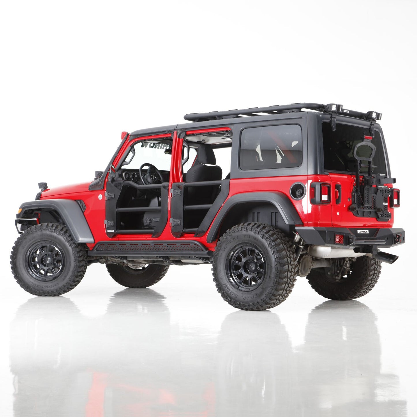 Trailline Tube Door Front Textured Black 2018-2026 Jeep Wrangler JL 2020-2025 Jeep Gladiator Go Rhino-10