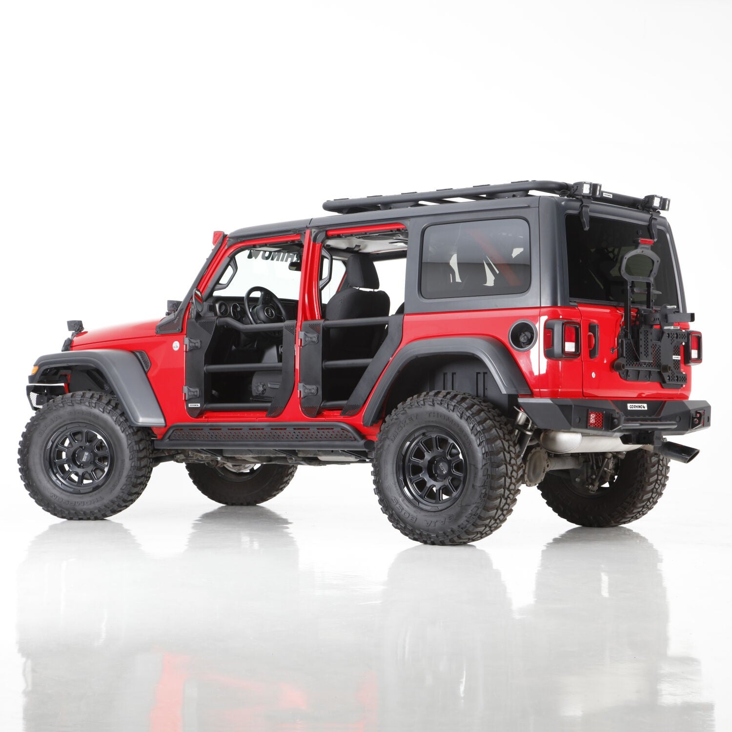 Trailline Tube Door Rear Textured Black 2018-2026 Jeep Wrangler JL 2020-2025 Jeep Gladiator Go Rhino-8