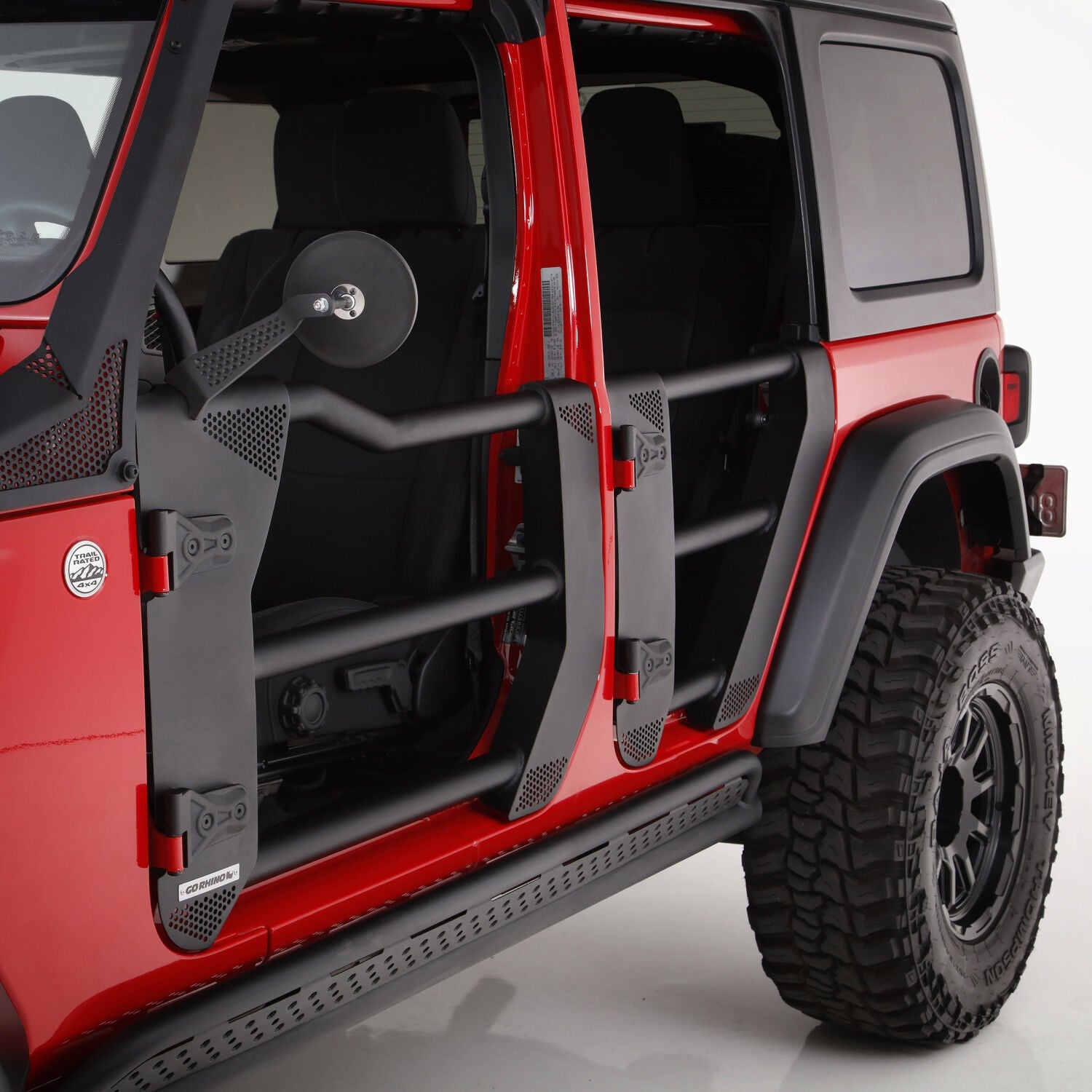 Trailline Tube Door Rear Textured Black 2018-2026 Jeep Wrangler JL 2020-2025 Jeep Gladiator Go Rhino-9