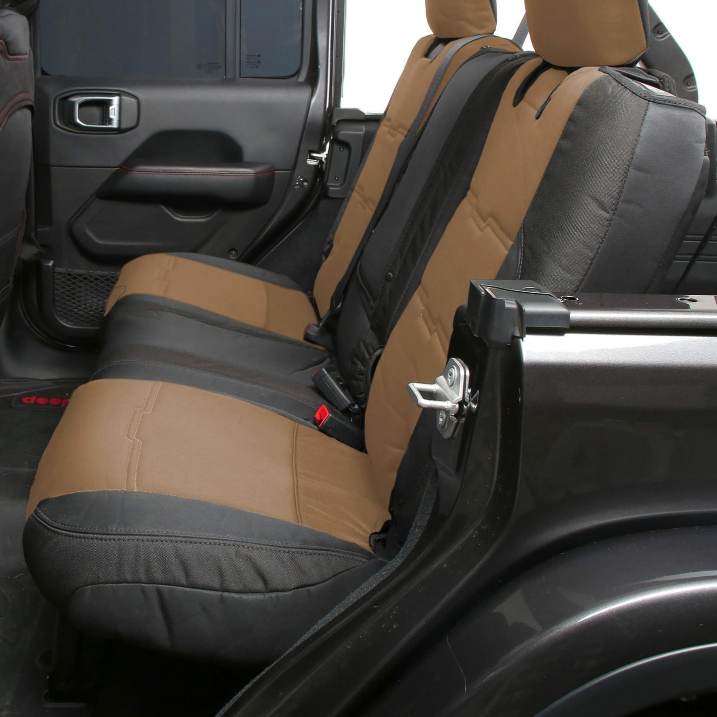 Gen2 Neoprene Front and Rear Seat Cover Kit Tan/Black 2020-2023 Jeep Gladiator Smittybilt-4