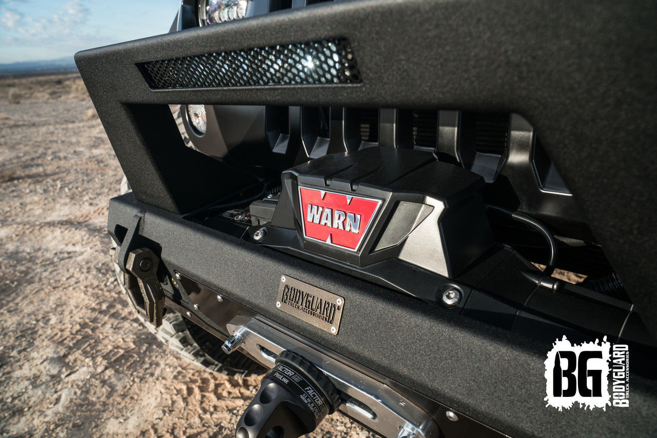 2007-2018 Jeep Wrangler JK Front Bumper Stubby with Push Bar End Cap Light Cutouts Bare Metal Bodyguard Bumpers-6