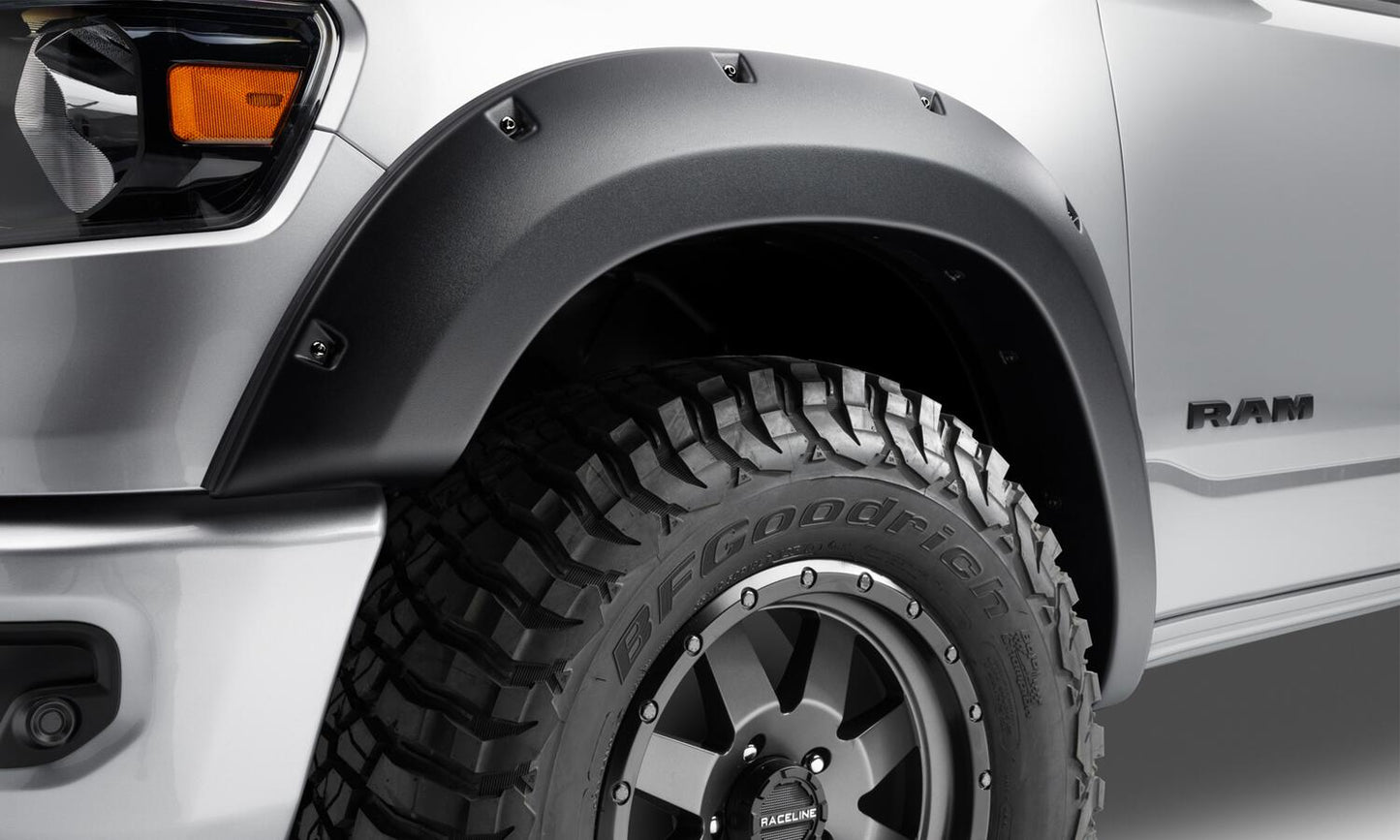 Black Forge Pocket/Rivet Textured Finish 4-Pc Fender Flare Set For 94-01 Dodge Ram 1500, 94-02 Dodge Ram 2500/3500 Excludes Dually Bushwacker-1