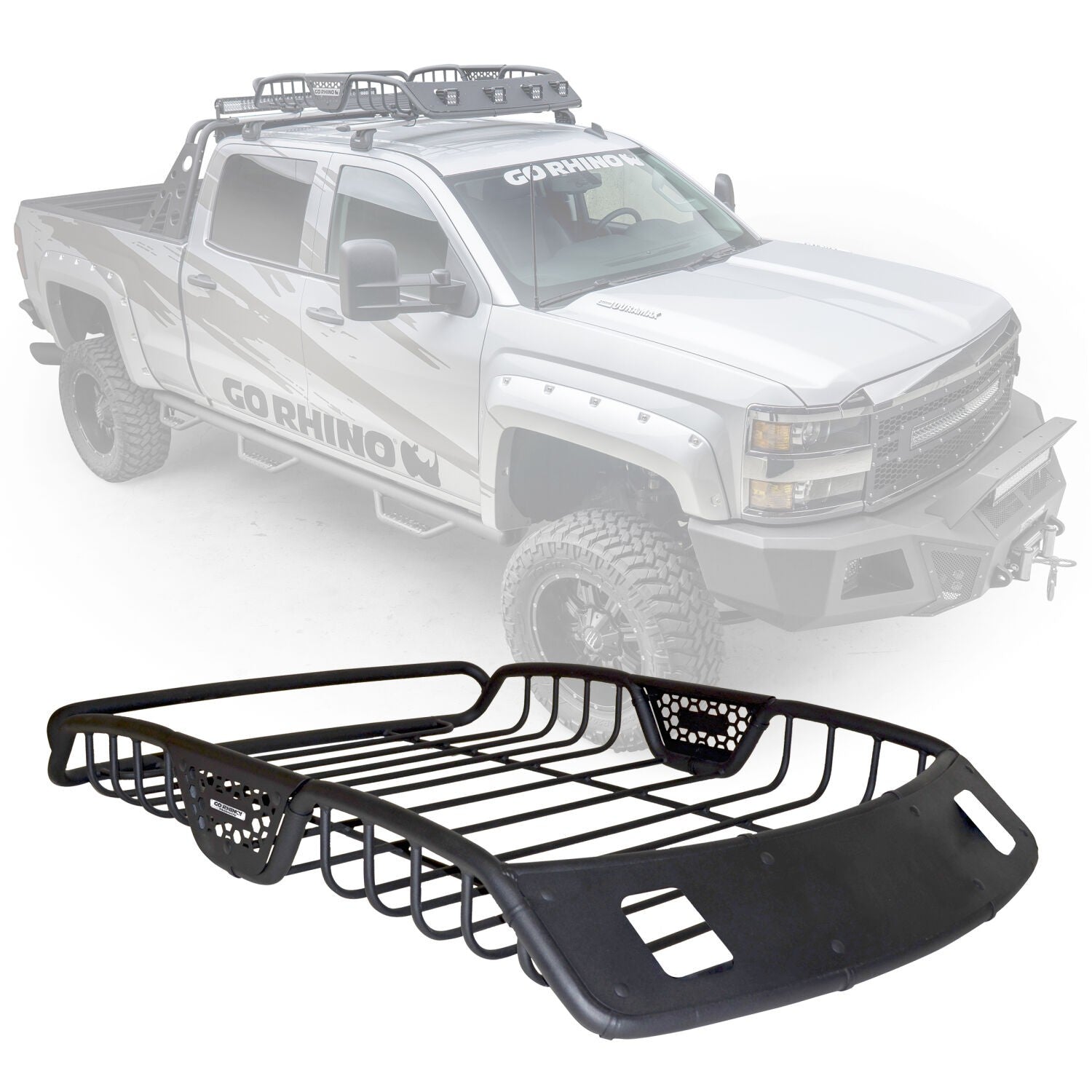 SR20 Tubular Steel Roof Rack With 2x Light Mount Openings 48 Inch Long Textured Black Go Rhino-1