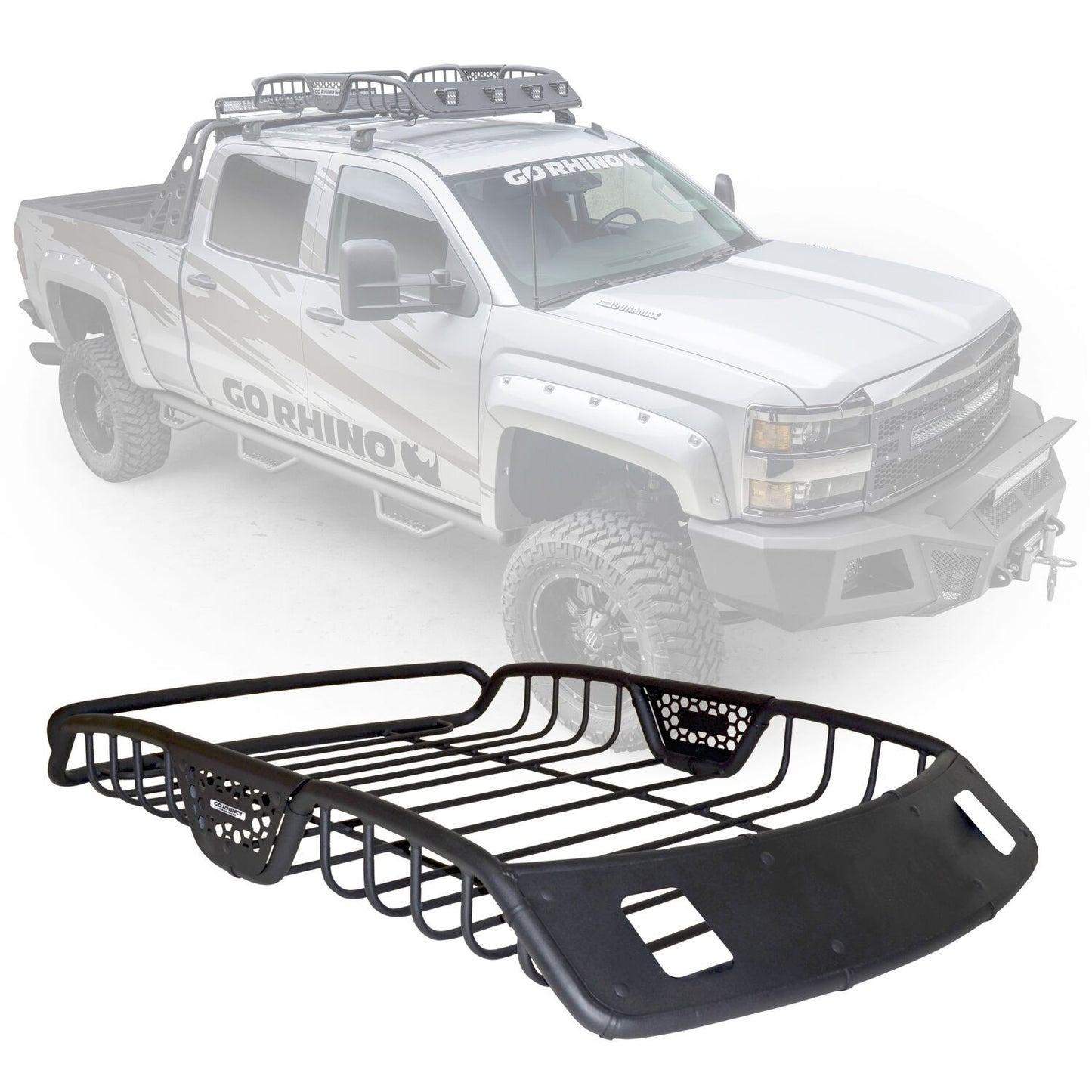SR20 Tubular Steel Roof Rack With 2x Light Mount Openings 60 Inch Long Textured Black Go Rhino-1