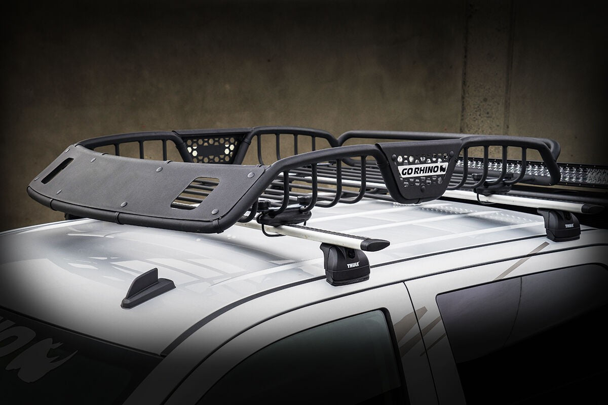 SR20 Tubular Steel Roof Rack With 2x Light Mount Openings 60 Inch Long Textured Black Go Rhino-2