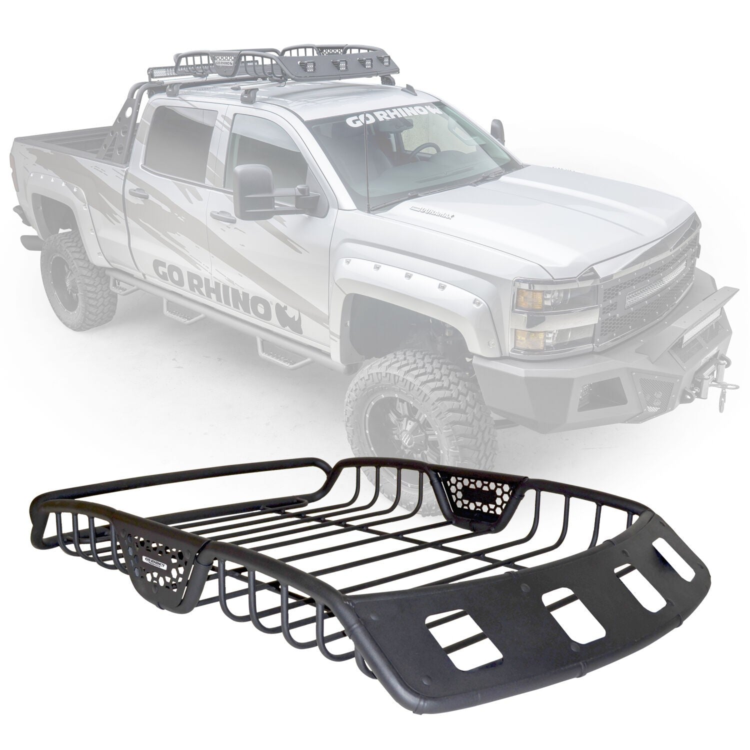 SR40 Tubular Steel Roof Rack With 4x Light Mount Openings 48 Inch Long Textured Black Go Rhino-1