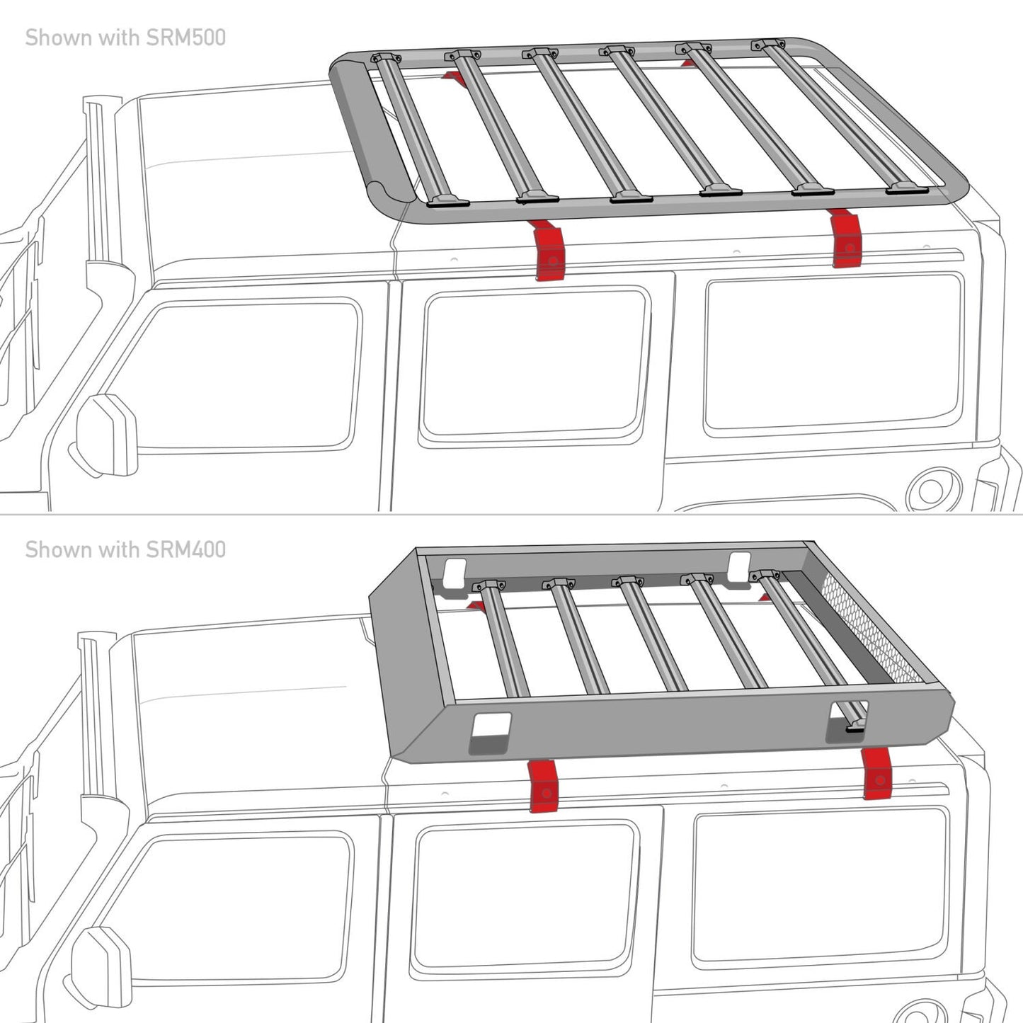 SRM Rack Mounting Kit Gutter Mount 4 PCS Textured Black For 2007-2018 Jeep Wrangler JK Go Rhino-2