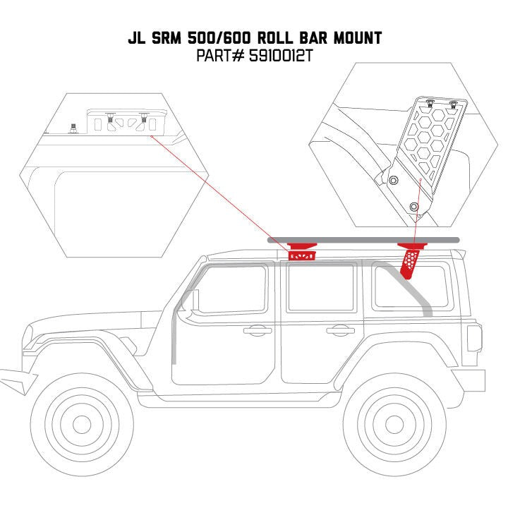5910013T SRM Roll Bar Mounting Kit Jeep JLU Mount Textured Black 2018-2026 Jeep Wrangler Go Rhino-3