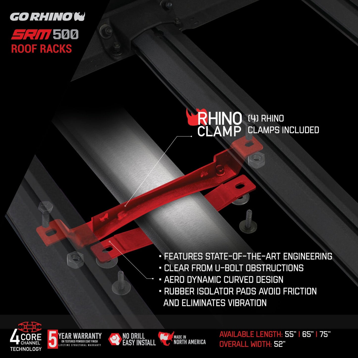 SRM500 Side Rail Kit for 75 Inch Long Rack Textured Black Go Rhino-4