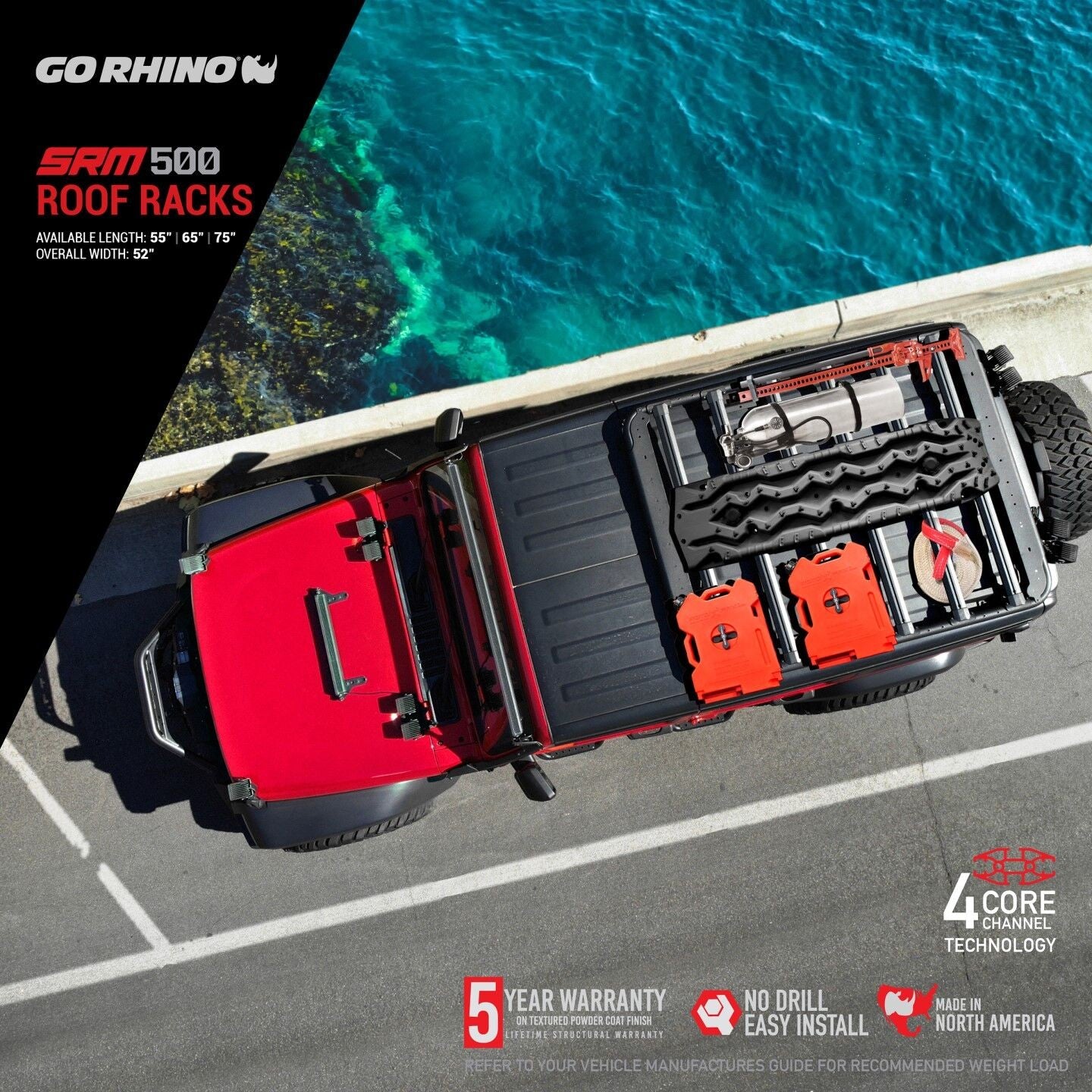 SRM500 75 Inch Flat Platform Roof Rack Textured Black Go Rhino