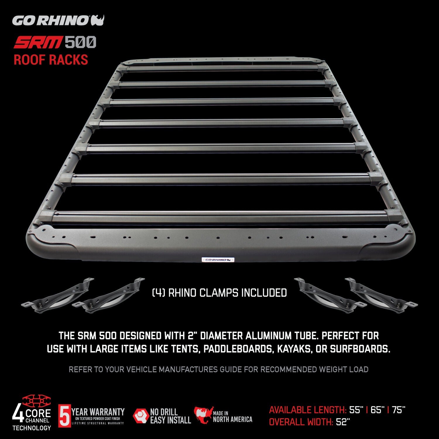 SRM500 75 Inch Flat Platform Roof Rack Textured Black Go Rhino-10