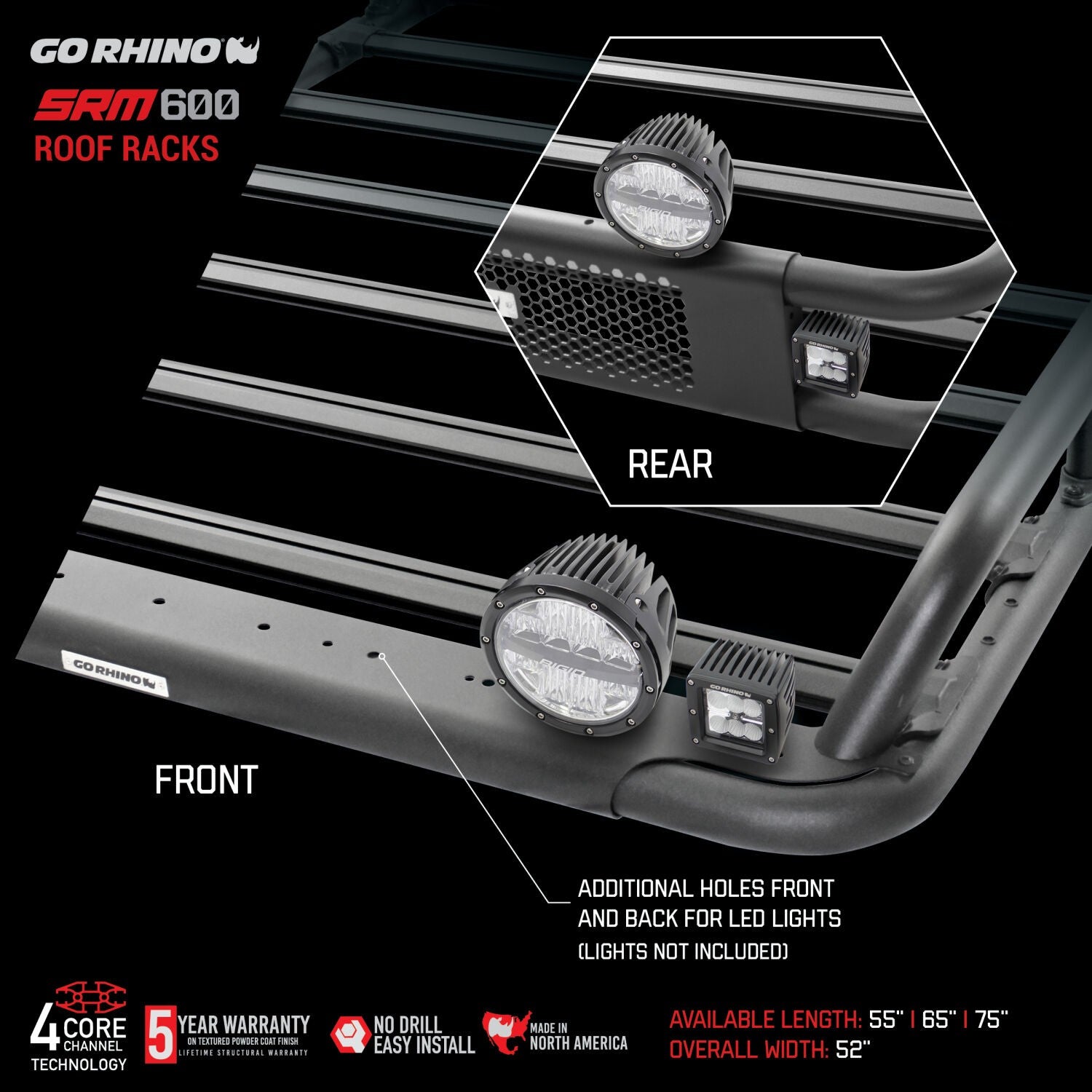 SRM600 Tubular Basket Style Roof Rack Textured Black Go Rhino-27