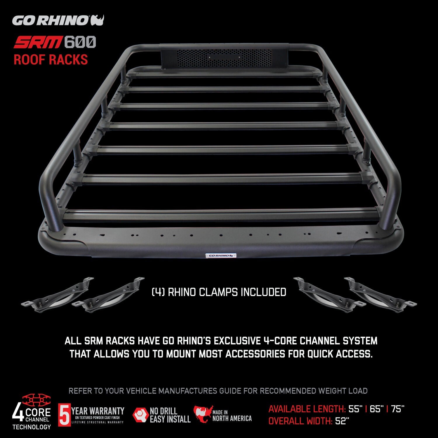 SRM600 Tubular Basket Style Roof Rack Textured Black Go Rhino-11