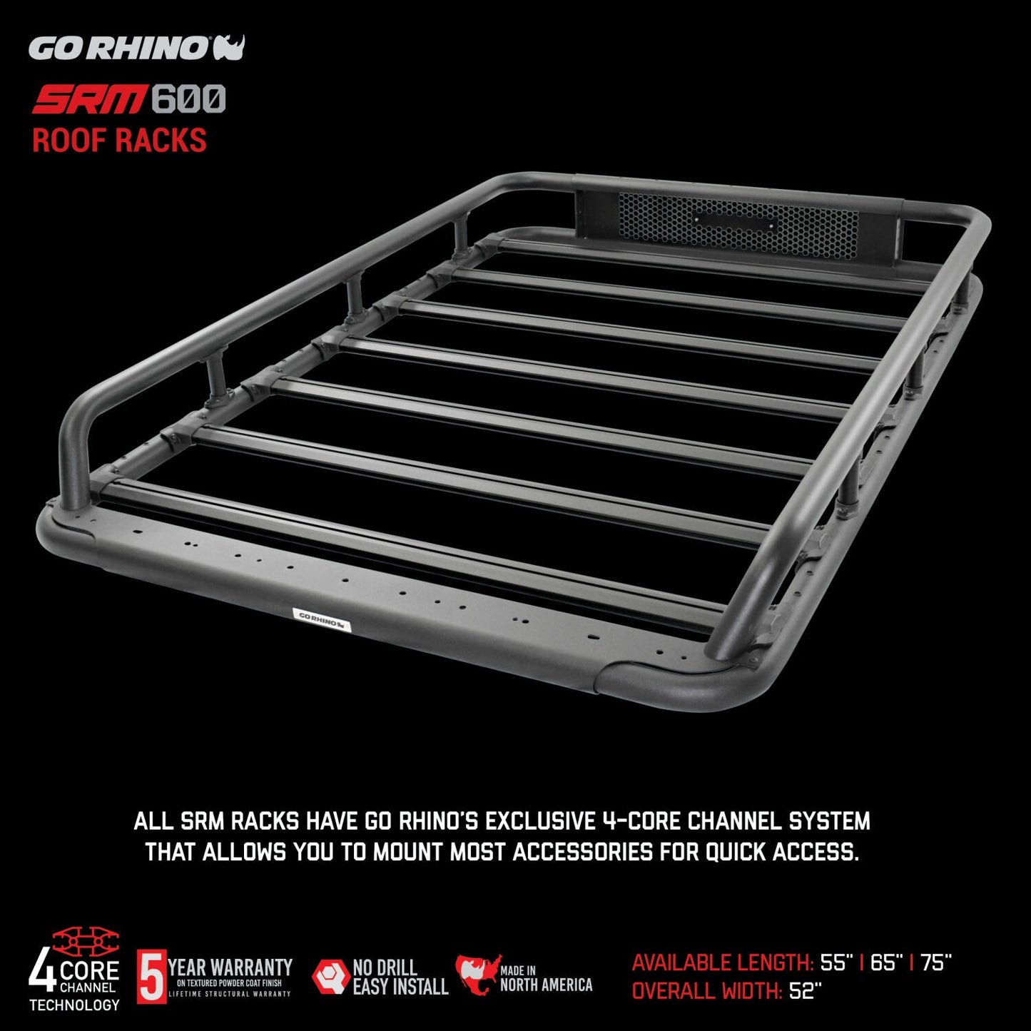 SRM600 Tubular Basket Style Roof Rack Textured Black Go Rhino-10