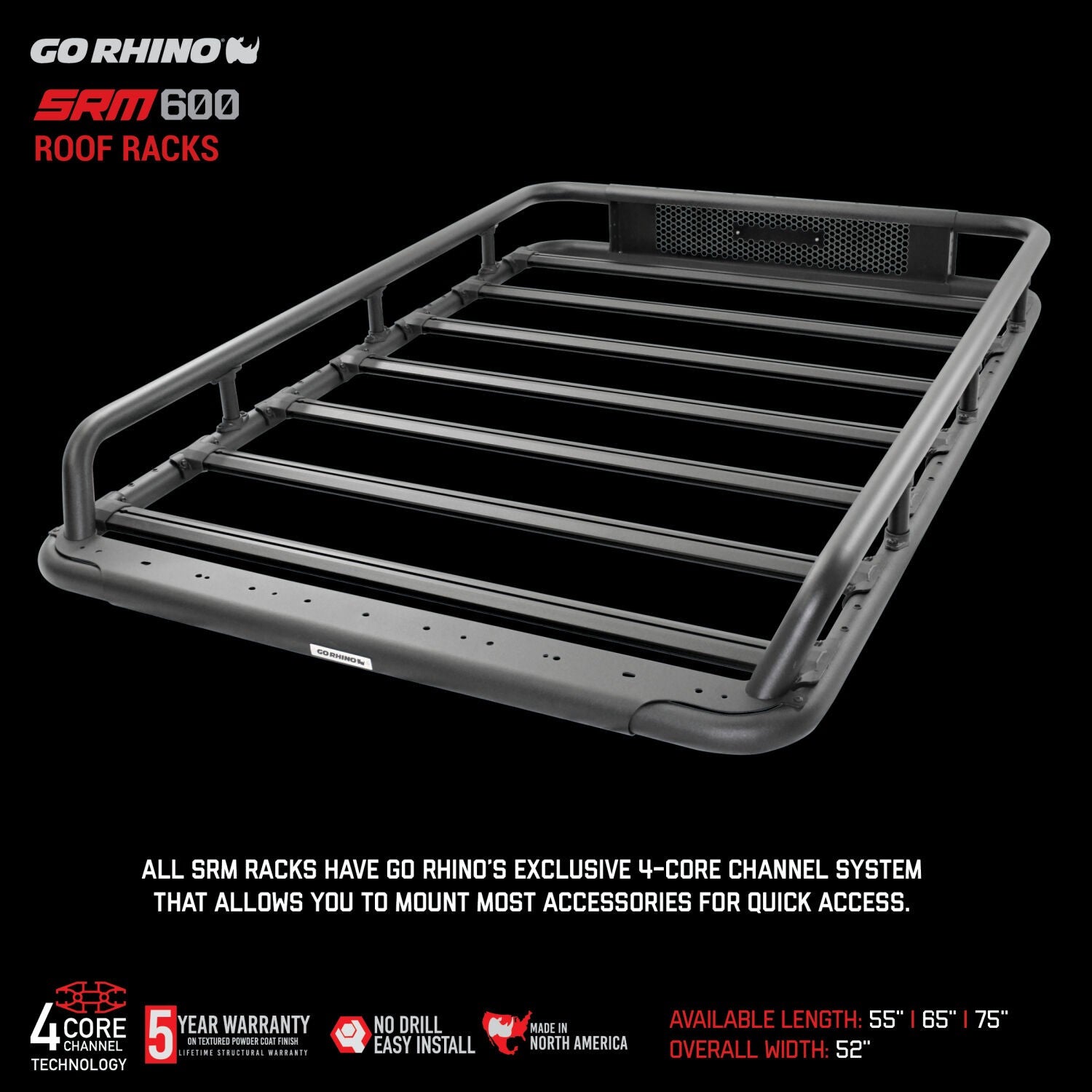 SRM600 Tubular Basket Style Roof Rack Textured Black Go Rhino-10