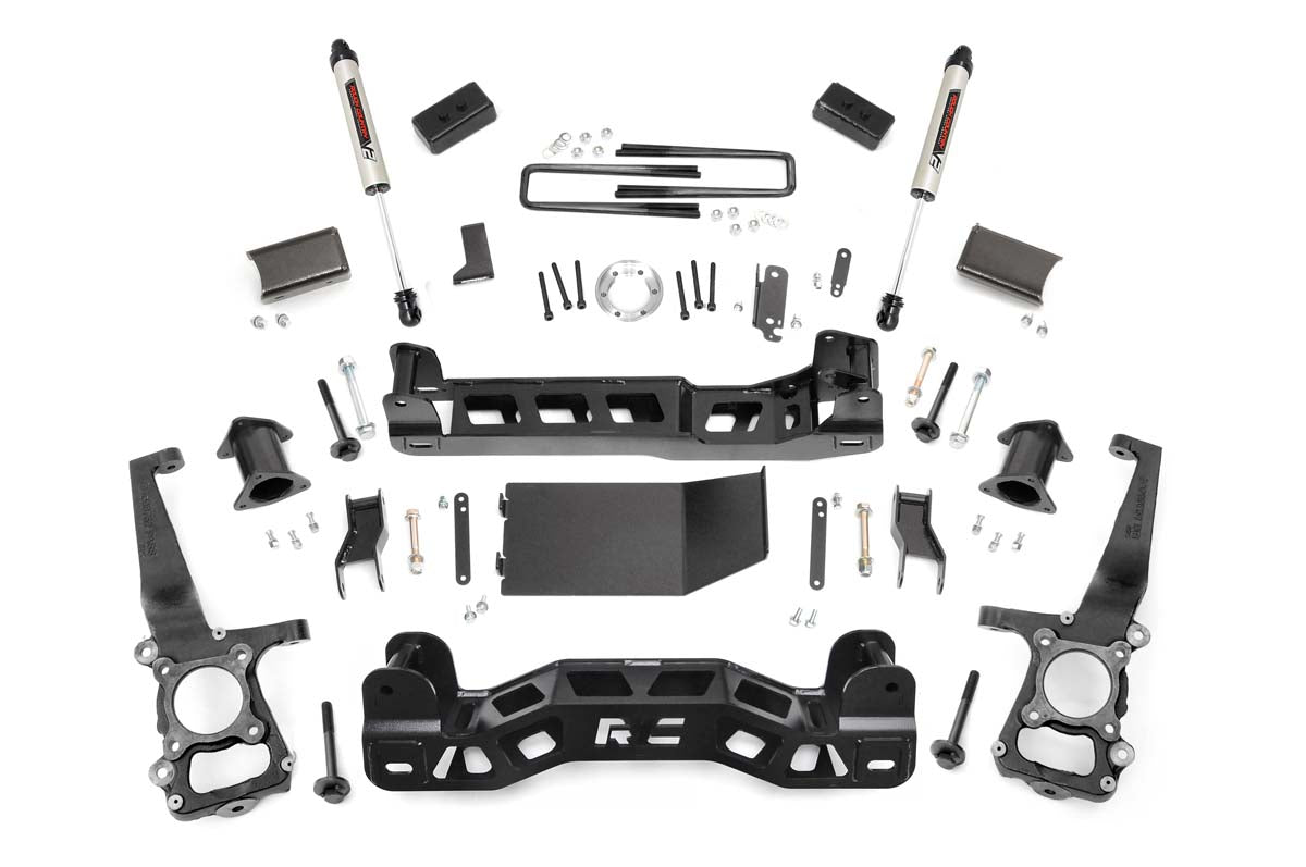 Rough Country 4 Inch Suspension Lift Kit Strut Spacers w/V2 Shocks 09-10 F-150 4WD Rough Country