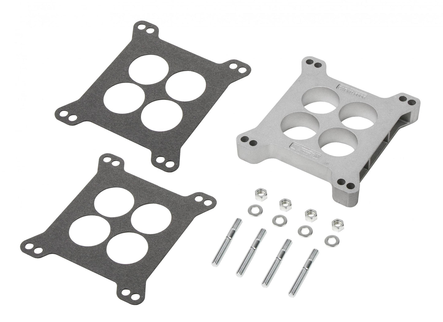 Carburetor Spacer Kit 1 Inch Ported Center This Die-Cast Aluminum Carburetor Spacer Kit Fits Holley & Carter with a 1 Inch Ported Center Mr Gasket