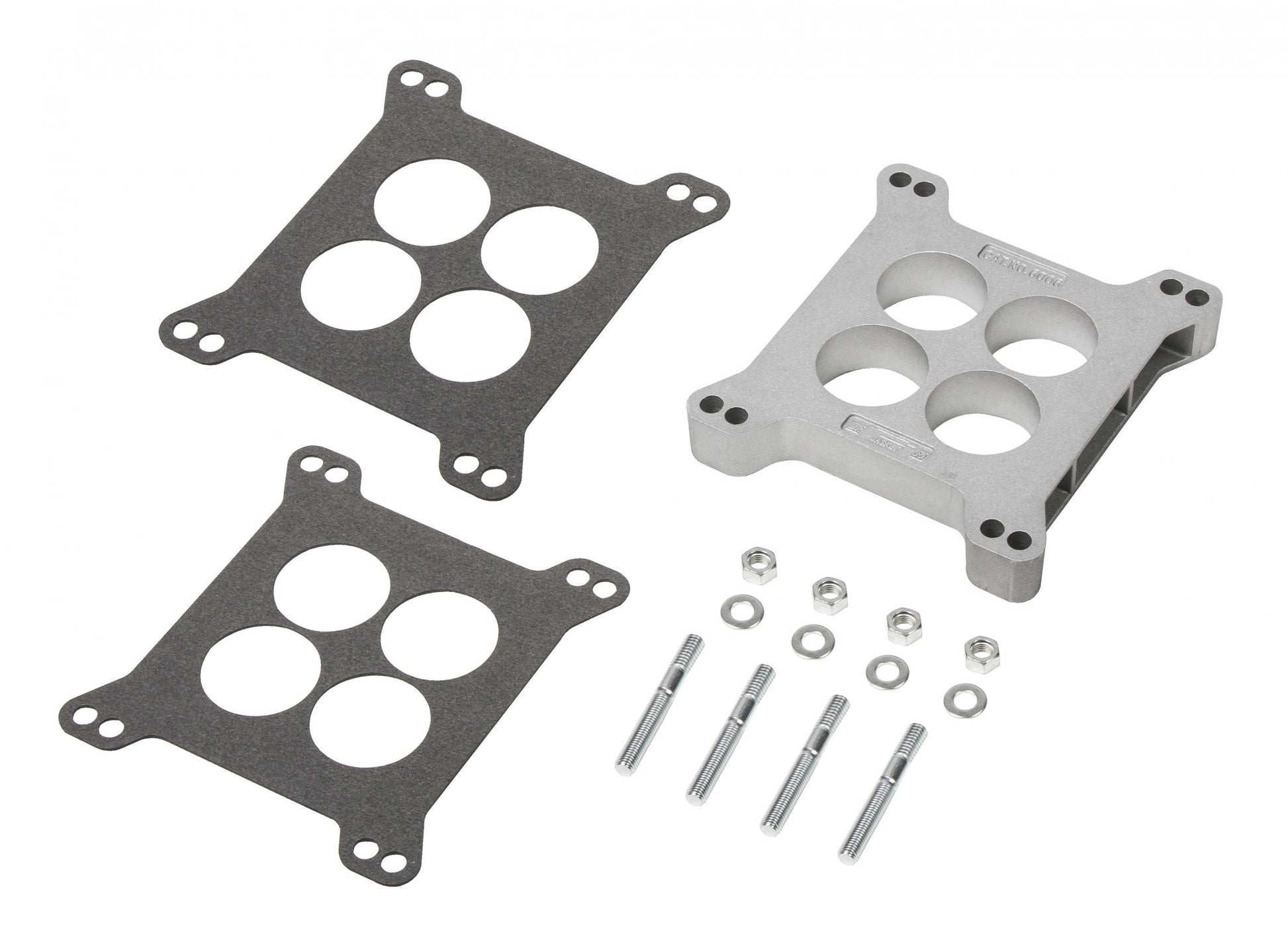 Carburetor Spacer Kit 1 Inch Ported Center This Die-Cast Aluminum Carburetor Spacer Kit Fits Holley & Carter with a 1 Inch Ported Center Mr Gasket