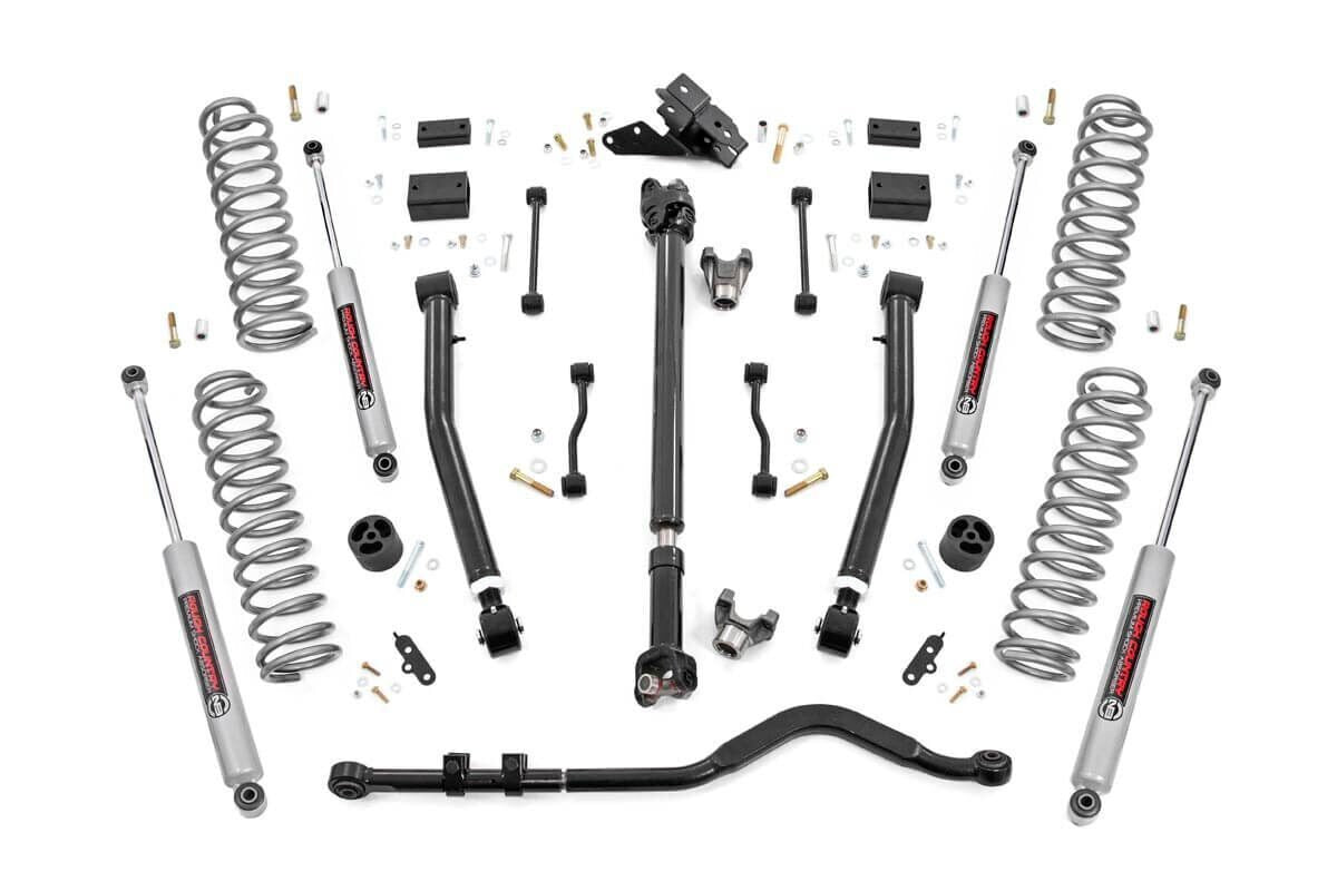Rough Country 3.5 Inch Jeep Suspension Lift Kit Premium N3 Shocks Stage 2 Coils & Adj. Control Arms 18-20 Wrangler JL