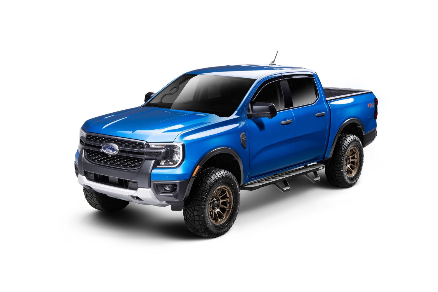 RB10 Running Boards With Mounting Brackets & 2 Pairs of Drop Steps Kit Textured Black 2019-2026 Ford Ranger Go Rhino-8