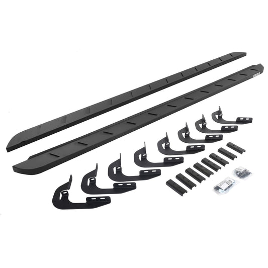 RB10 Slim Line Running Boards With Mounting Brackets Curved Textured Black 2014-2018 Silverado/Sierra 1500/2500 HD Go Rhino