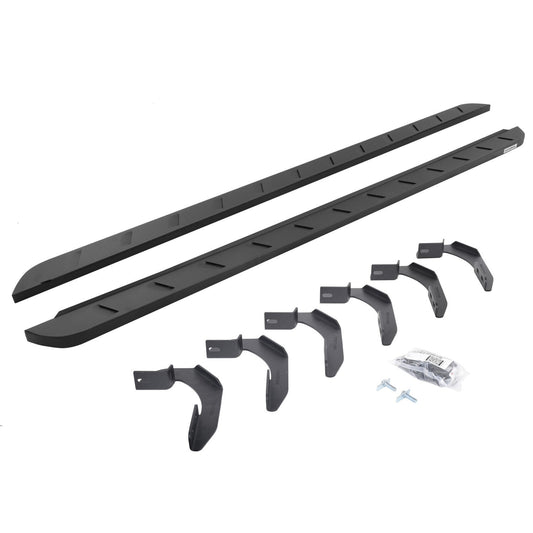 RB10 Slim Line Running Boards With Mounting Brackets Curved Textured Black 2004-2014 Ford F-150 Extended Cab Go Rhino