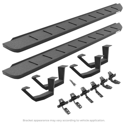 RB10 Running Boards With Mounting Brackets & 2 Pairs of Drop Steps Kit Protective Bedliner Coating 2007-2021 Toyota Tundra Go Rhino