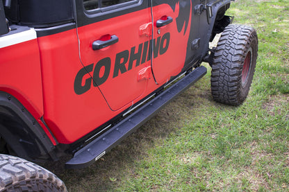 RB10 Slim Line Running Boards With Mounting Brackets Curved Textured Black 2020-2025 Jeep Gladiator Go Rhino-5