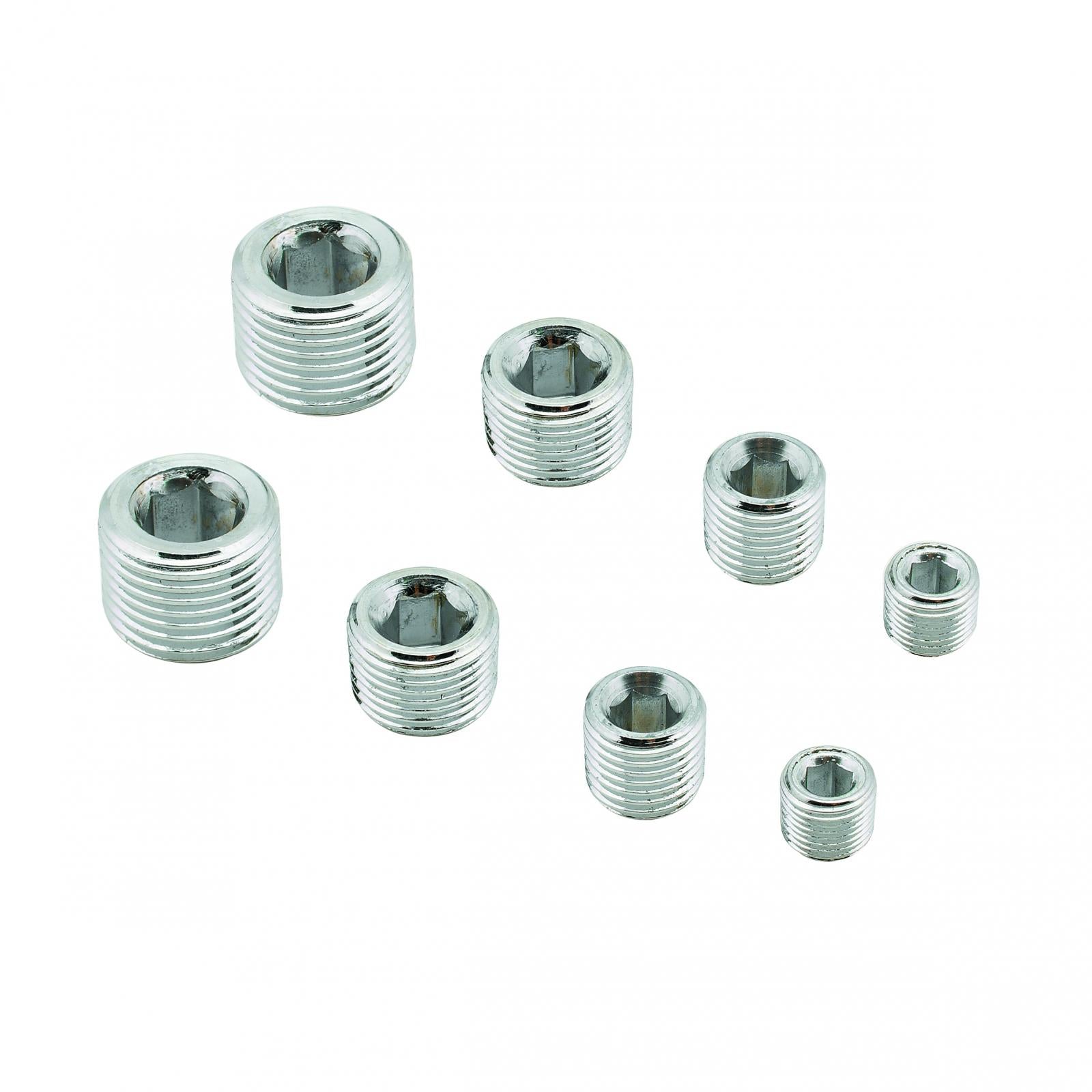 Pipe Plugs 8-Piece Set Includes Two 1/8 Inch NPT Two 1/4 Inch NPT Two 3/8 Inch NPT Two 1/2 Inch NPT Mr Gasket