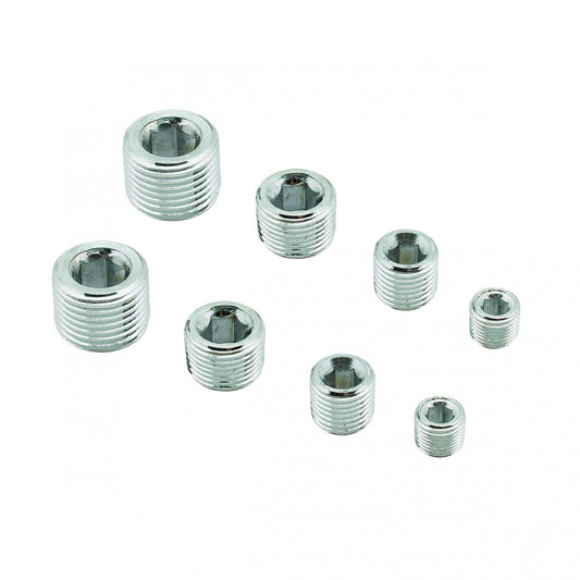 Pipe Plugs 8-Piece Set Includes Two 1/8 Inch NPT Two 1/4 Inch NPT Two 3/8 Inch NPT Two 1/2 Inch NPT Mr Gasket