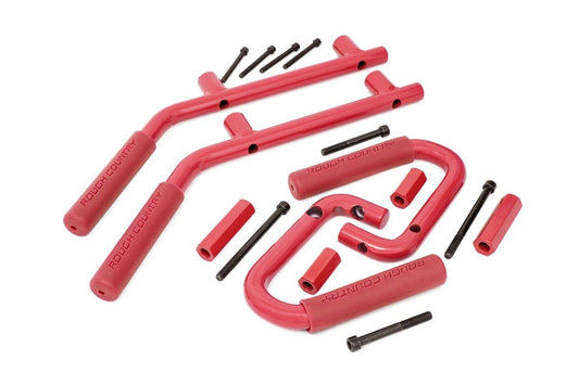Jeep Solid Steel Grab Handle Set 07-18 Wrangler JK Red Rough Country