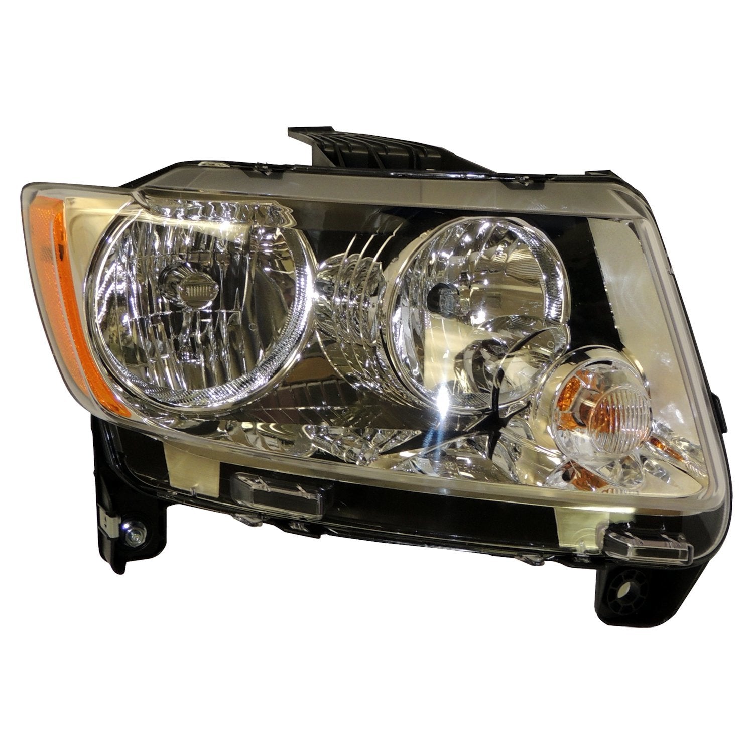 Right Halogen Headlight Assembly for 11-17 Jeep MK Compass w/ Chrome Bezels Crown Automotive