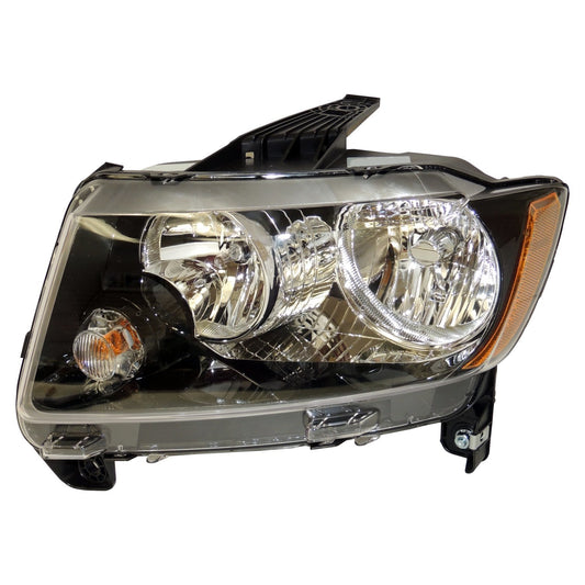 Left Headlight Assy for 11-17 Jeep MK Compass w/ Halogen Bulbs w/ Black Bezel Crown Automotive
