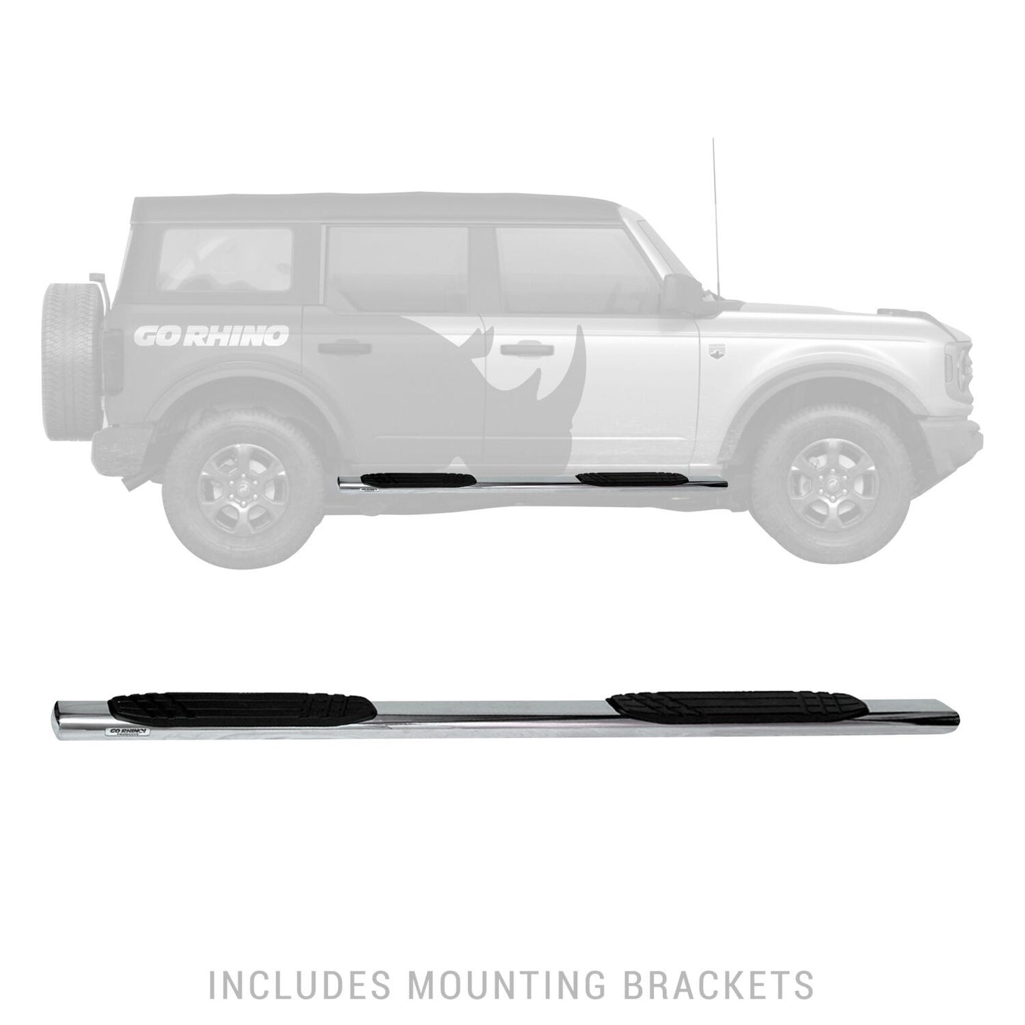 4 Inch OE Xtreme SideSteps With Mounting Bracket Kit Polished Stainless Steel 2021-2025 Ford Bronco Go Rhino-3