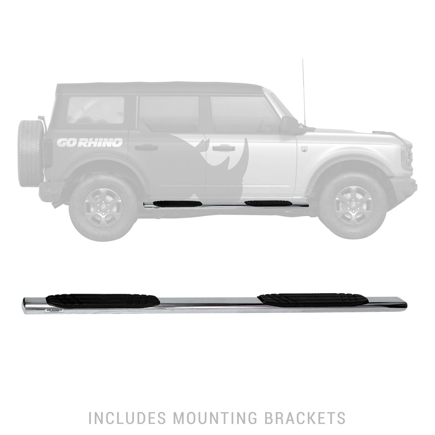 4 Inch OE Xtreme SideSteps With Mounting Bracket Kit Polished Stainless Steel 2021-2025 Ford Bronco Go Rhino-3