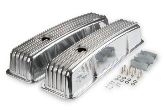 Cast Aluminum Finned Valve Covers Polished Fits 1958-1986 Chevrolet 283-400 Mr Gasket