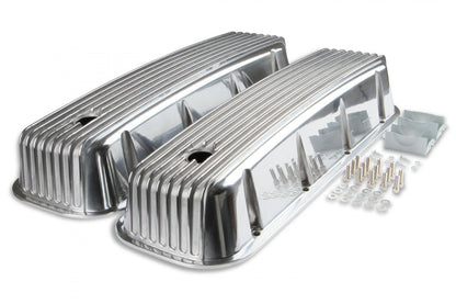 Cast Aluminum Tall Valve Covers Polished Finned Fits 1965-2000 Chevrolet 396-454 Big Block Mr Gasket
