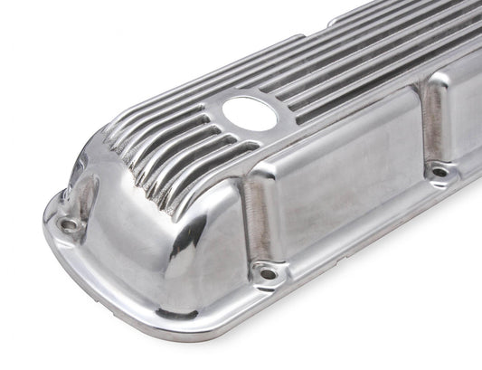Cast Aluminum Valve Covers Pair Polished Fits 1962-1985 Ford 221-351W Small Block Mr Gasket-1
