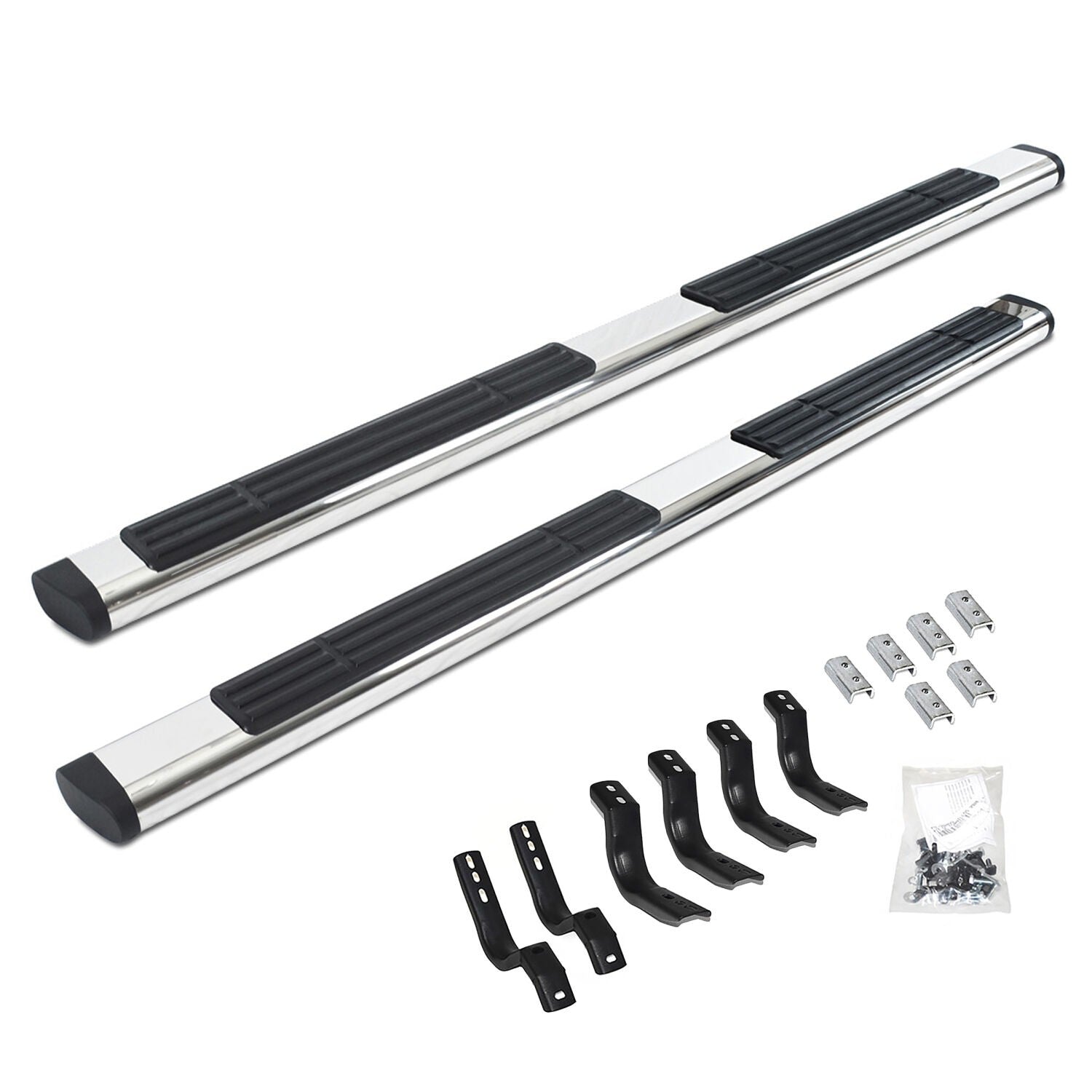 6 Inch OE Xtreme SideSteps With Mounting Bracket Kit Polished Stainless Steel 2015-2019 Silverado/Sierra 2500 HD/3500 HD Go Rhino