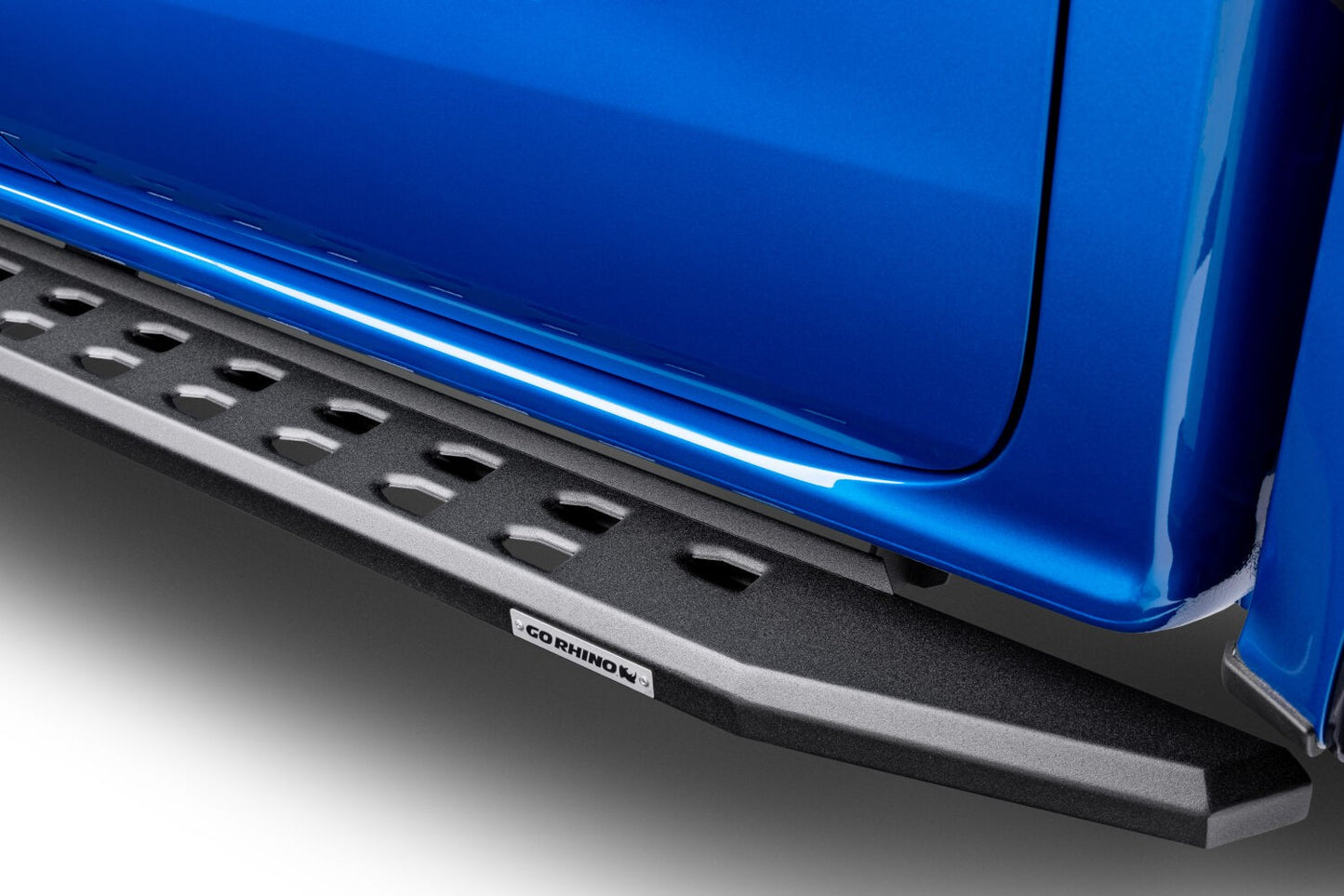 RB10 Slim Line Running Boards With Mounting Brackets Angled Textured Black 2019-2026 Ford Ranger Go Rhino-2