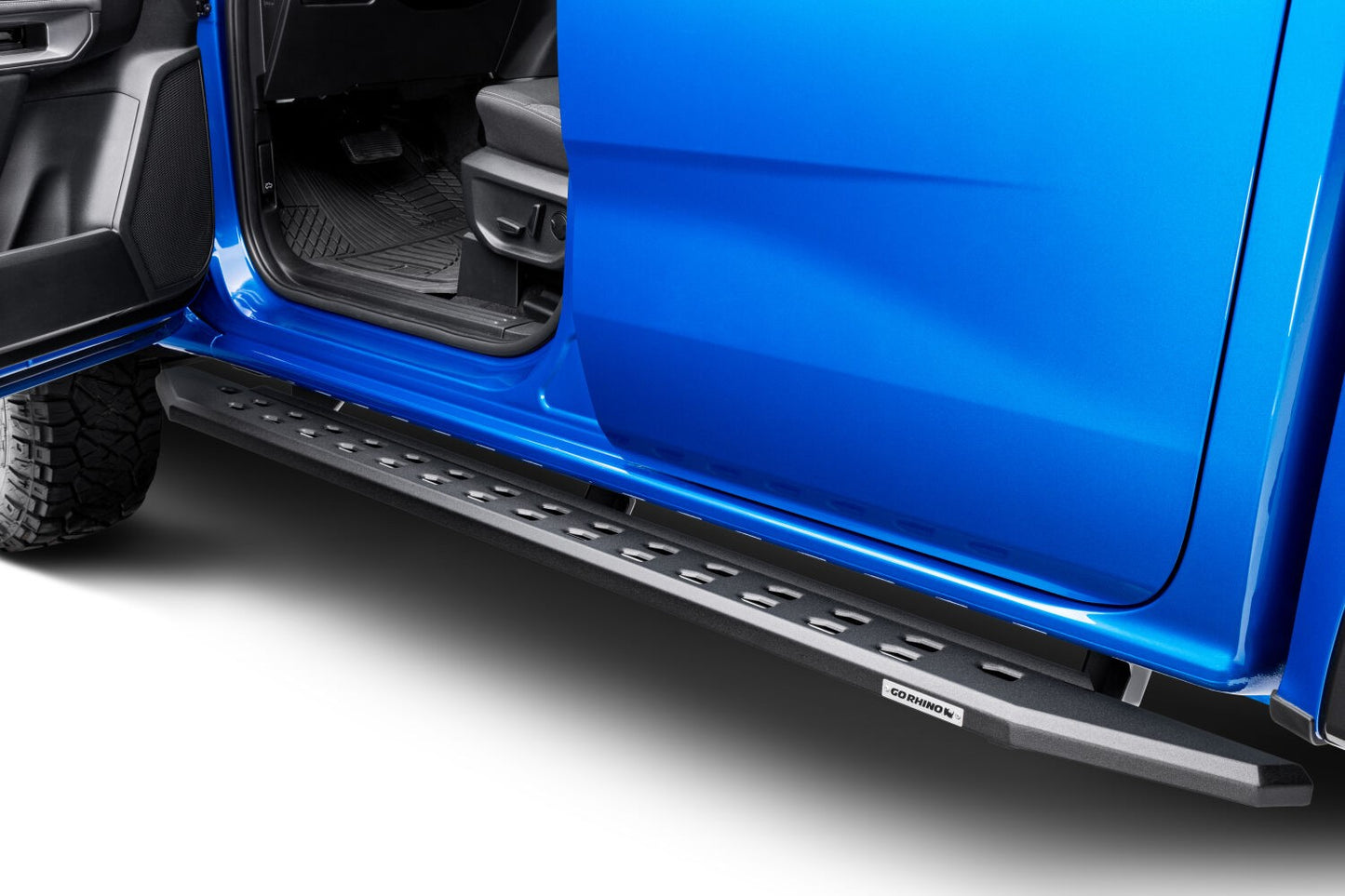 RB10 Slim Line Running Boards With Mounting Brackets Angled Textured Black 2019-2026 Ford Ranger Go Rhino-6