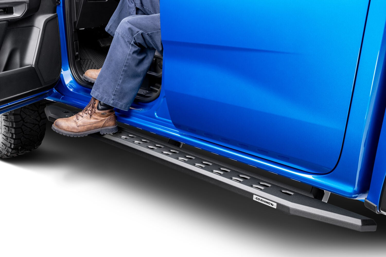 RB10 Slim Line Running Boards With Mounting Brackets Angled Textured Black 2019-2026 Ford Ranger Go Rhino-7